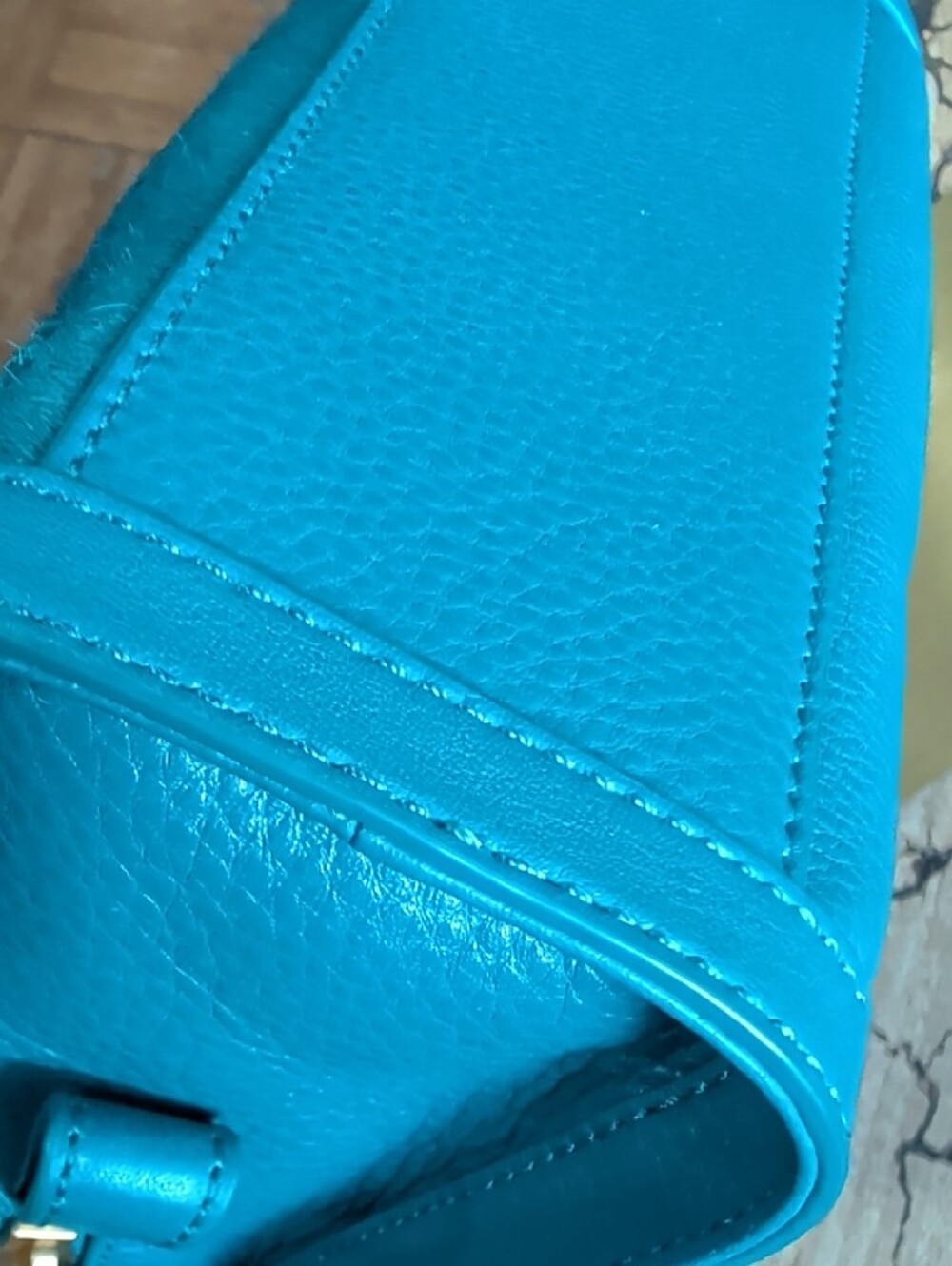 Vera Bradley Teal Blue Mini Satchel with Gold Hardware minor Stain On Front - Picture 6 of 13